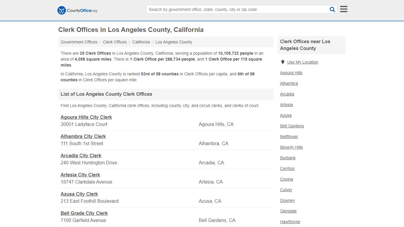 Clerk Offices in Los Angeles County, California - County Office