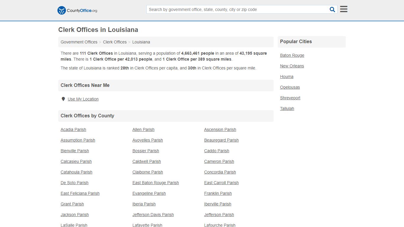 Clerk Offices - Louisiana (County & Court Records) - County Office